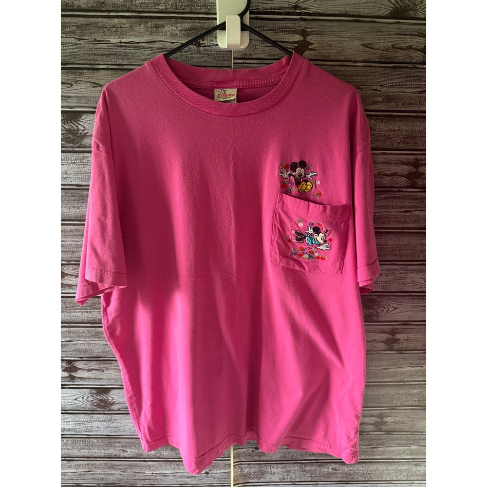 Vintage Disney Store Women's Mickey Minnie Mouse Embroidered Pocket Tee Size XL